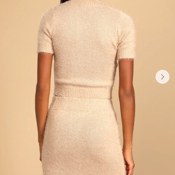 Lulus Double The Cozy Tan Eyelash Knit Two-piece Sweater Dress Beige - Picture 4 of 11
